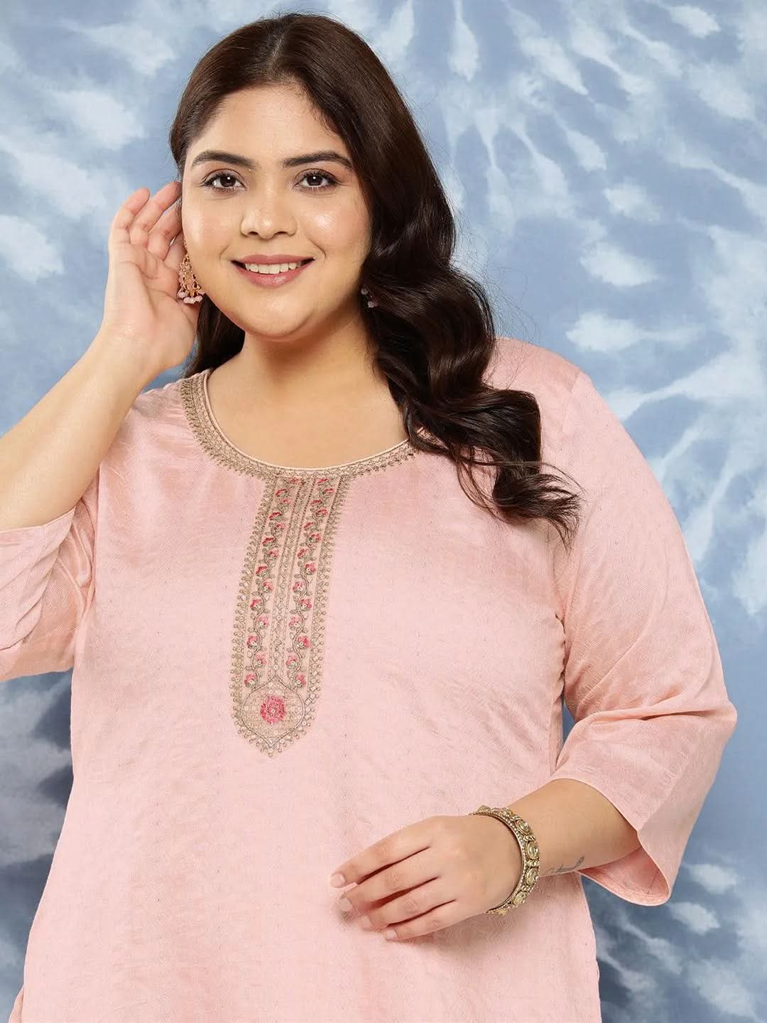 Peach Woven Design Rayon Straight Kurta - Libas 