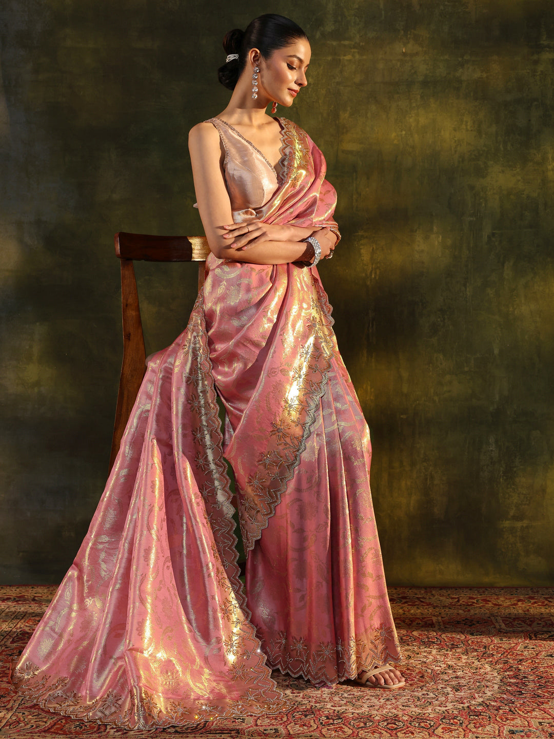 Peach Woven Design Silk Banarasi Saree With Unstitched Blouse Piece