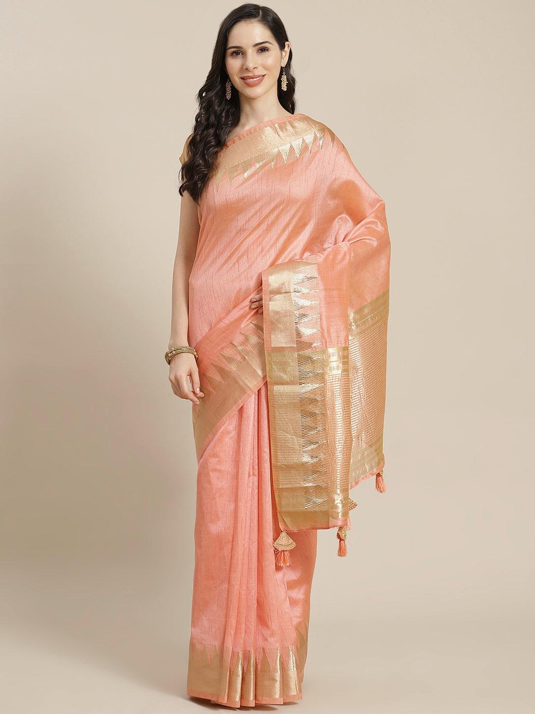 Peach Woven Design Silk Blend Saree - Libas