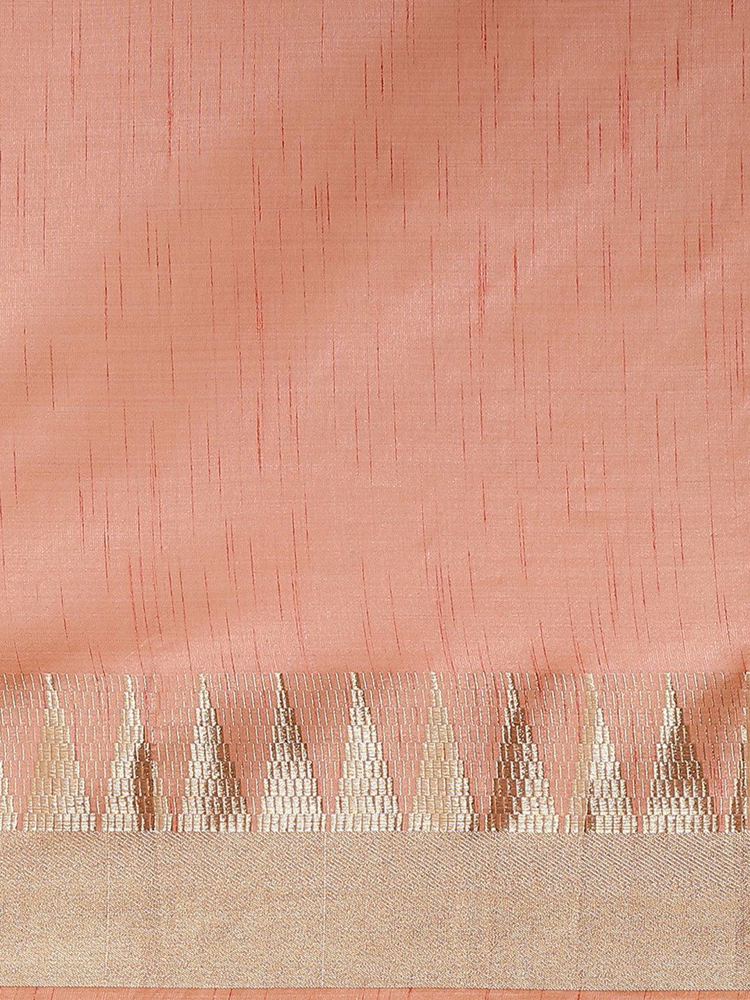Peach Woven Design Silk Blend Saree - Libas