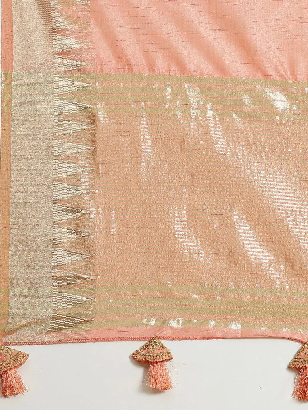 Peach Woven Design Silk Blend Saree - Libas