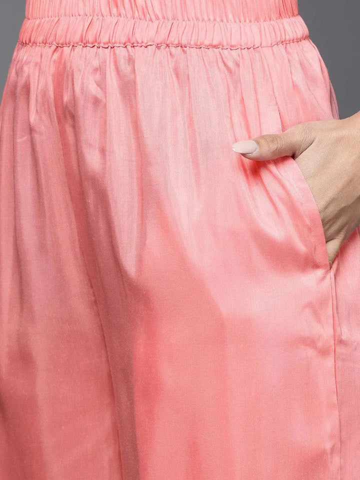 Peach Woven Design Silk Blend Straight Kurta With Palazzos & Dupatta - Libas