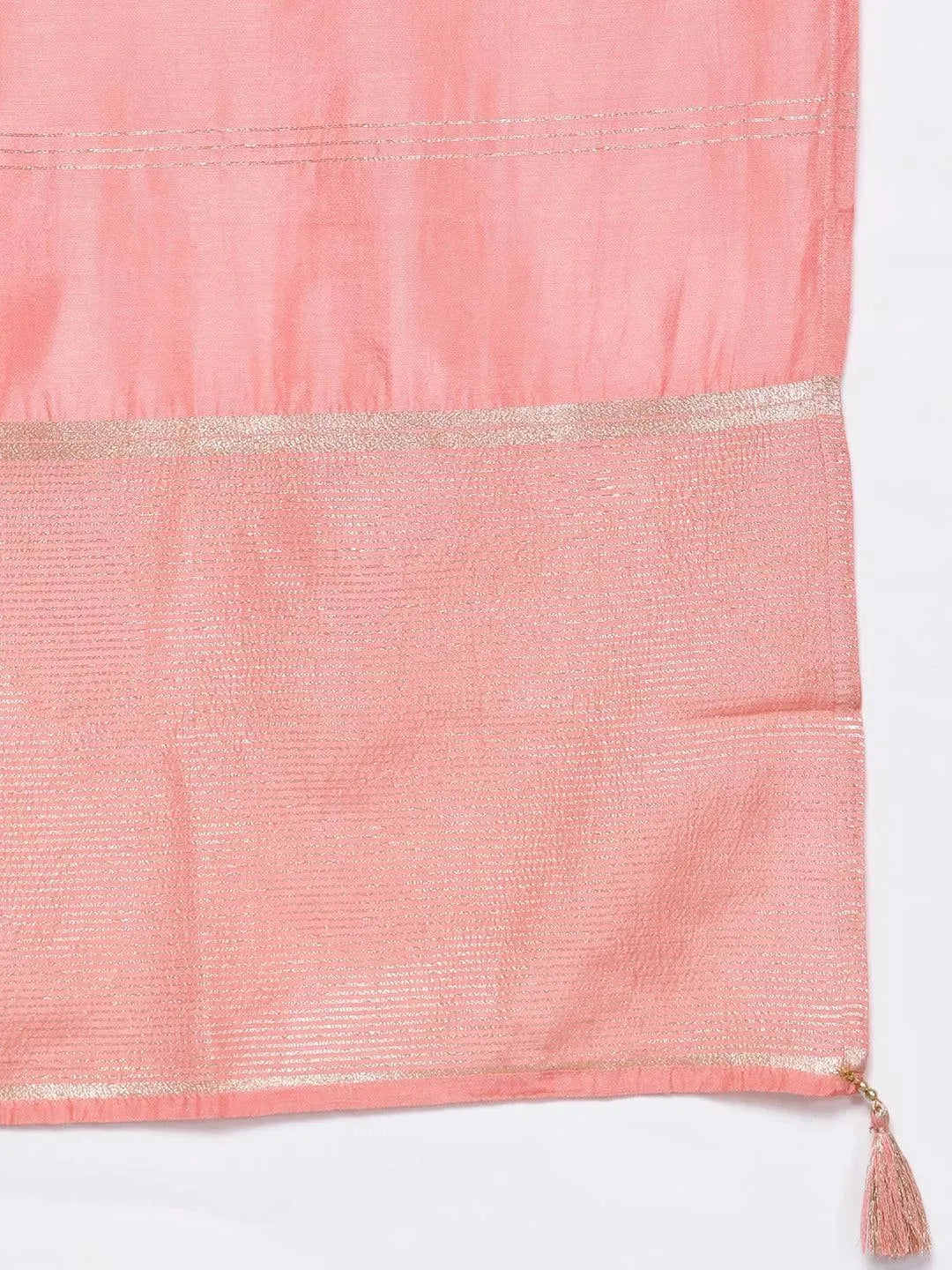 Peach Woven Design Silk Blend Straight Kurta With Palazzos & Dupatta - Libas 