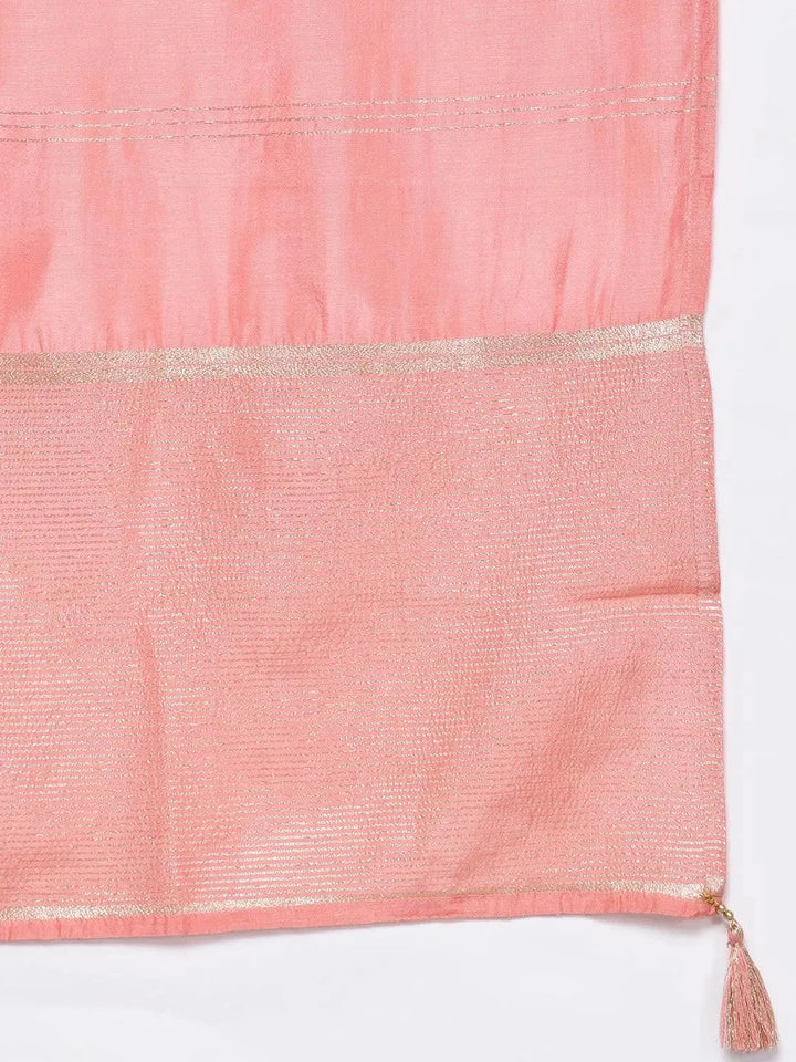 Peach Woven Design Silk Blend Straight Kurta With Palazzos & Dupatta - Libas