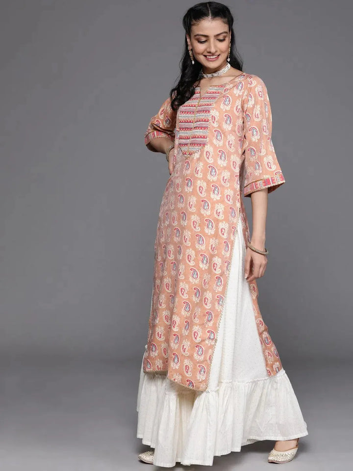 Peach Yoke Design Chanderi Silk Kurta - Libas