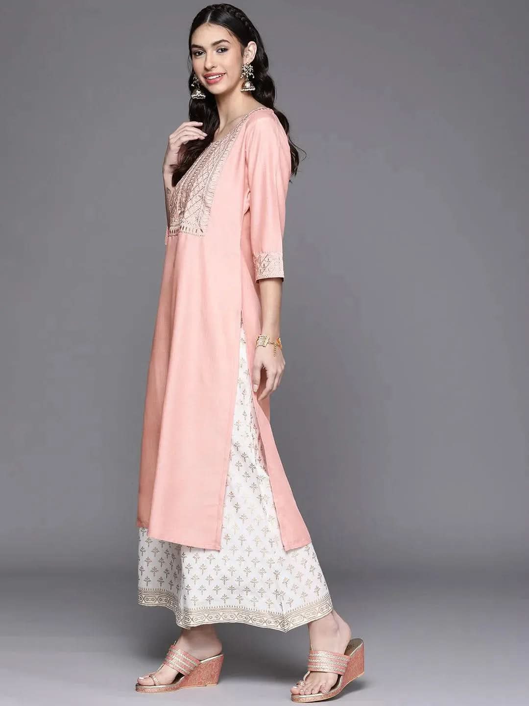 

Buy Peach Yoke Design Chanderi Silk Kurta - 23224O-XXL | Libas Ethnic Wear Online