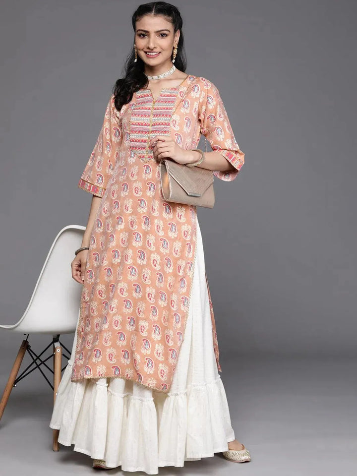 Peach Yoke Design Chanderi Silk Kurta - Libas