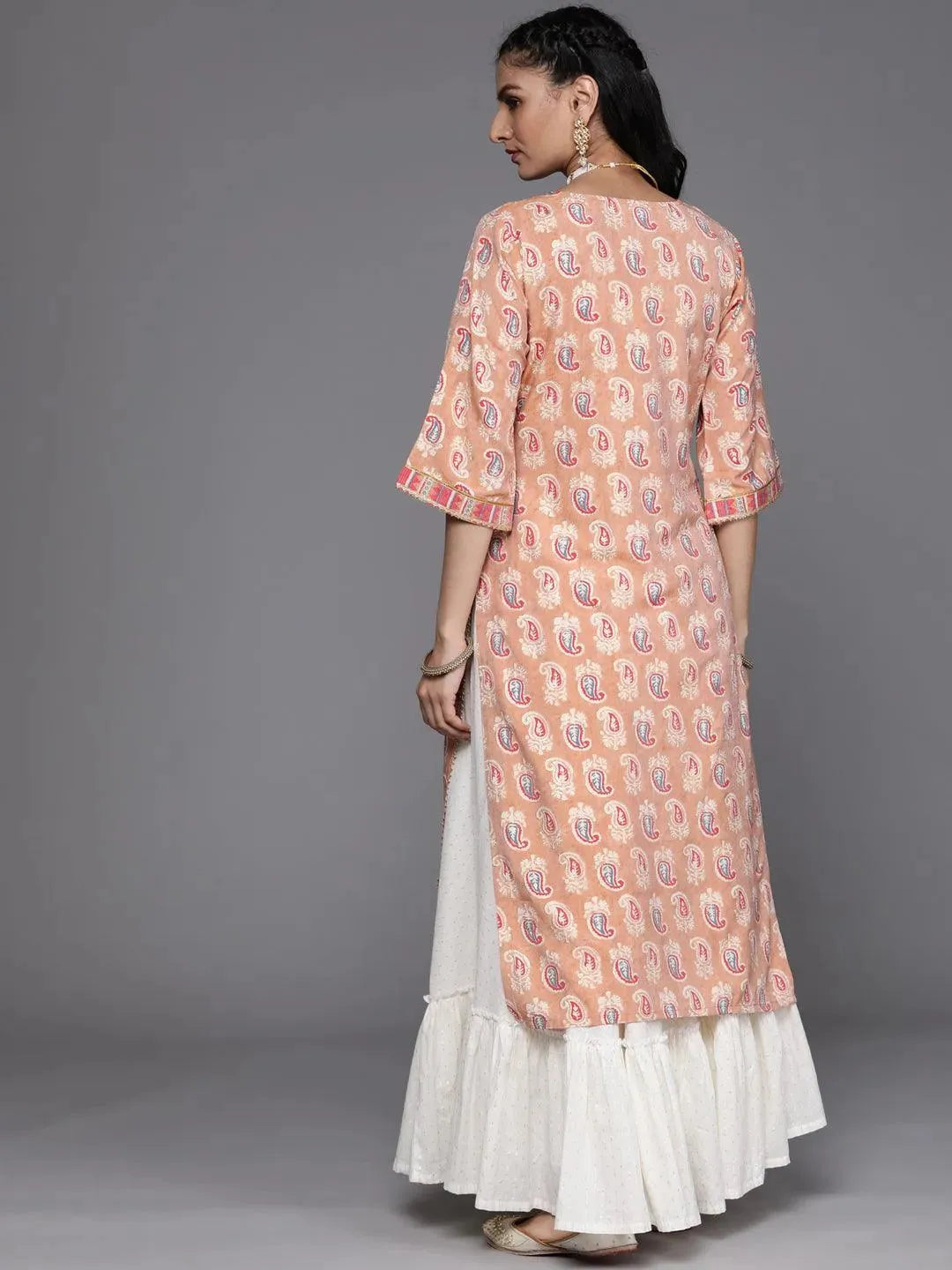 Peach Yoke Design Chanderi Silk Kurta - Libas 