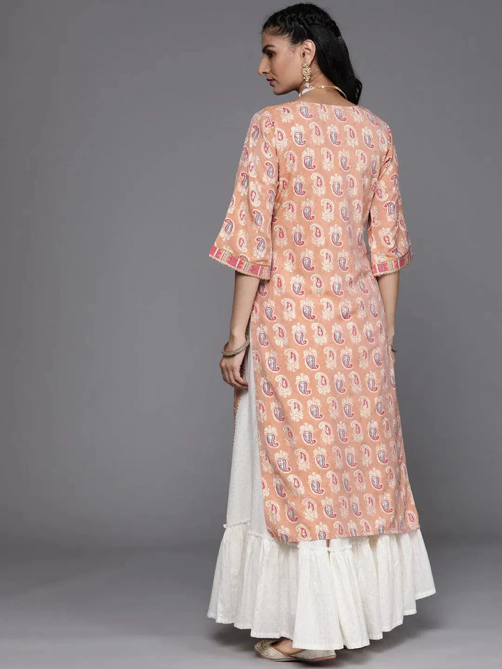 Peach Yoke Design Chanderi Silk Kurta - Libas