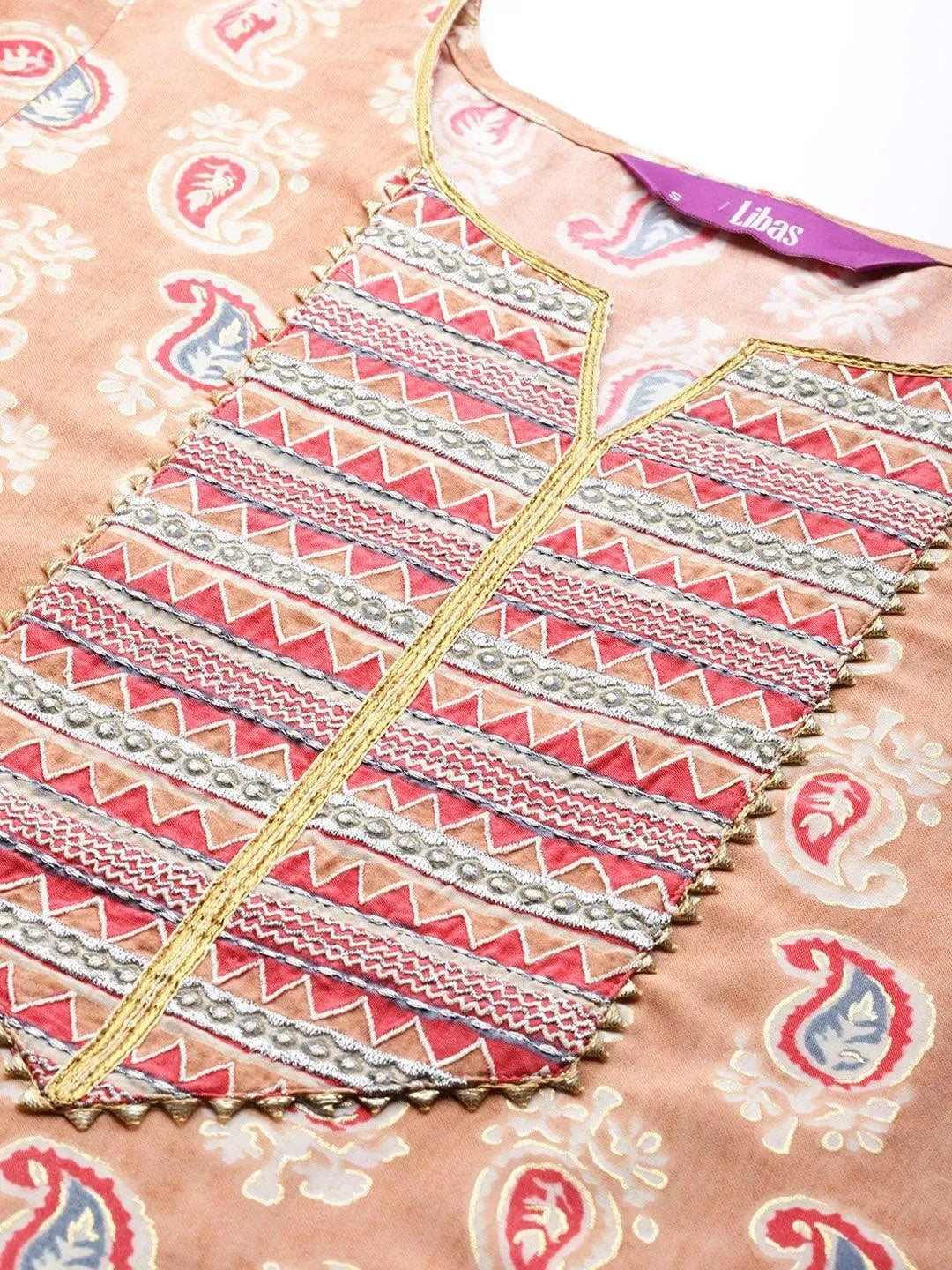 Peach Yoke Design Chanderi Silk Kurta - Libas 