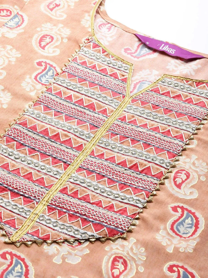 Peach Yoke Design Chanderi Silk Kurta - Libas
