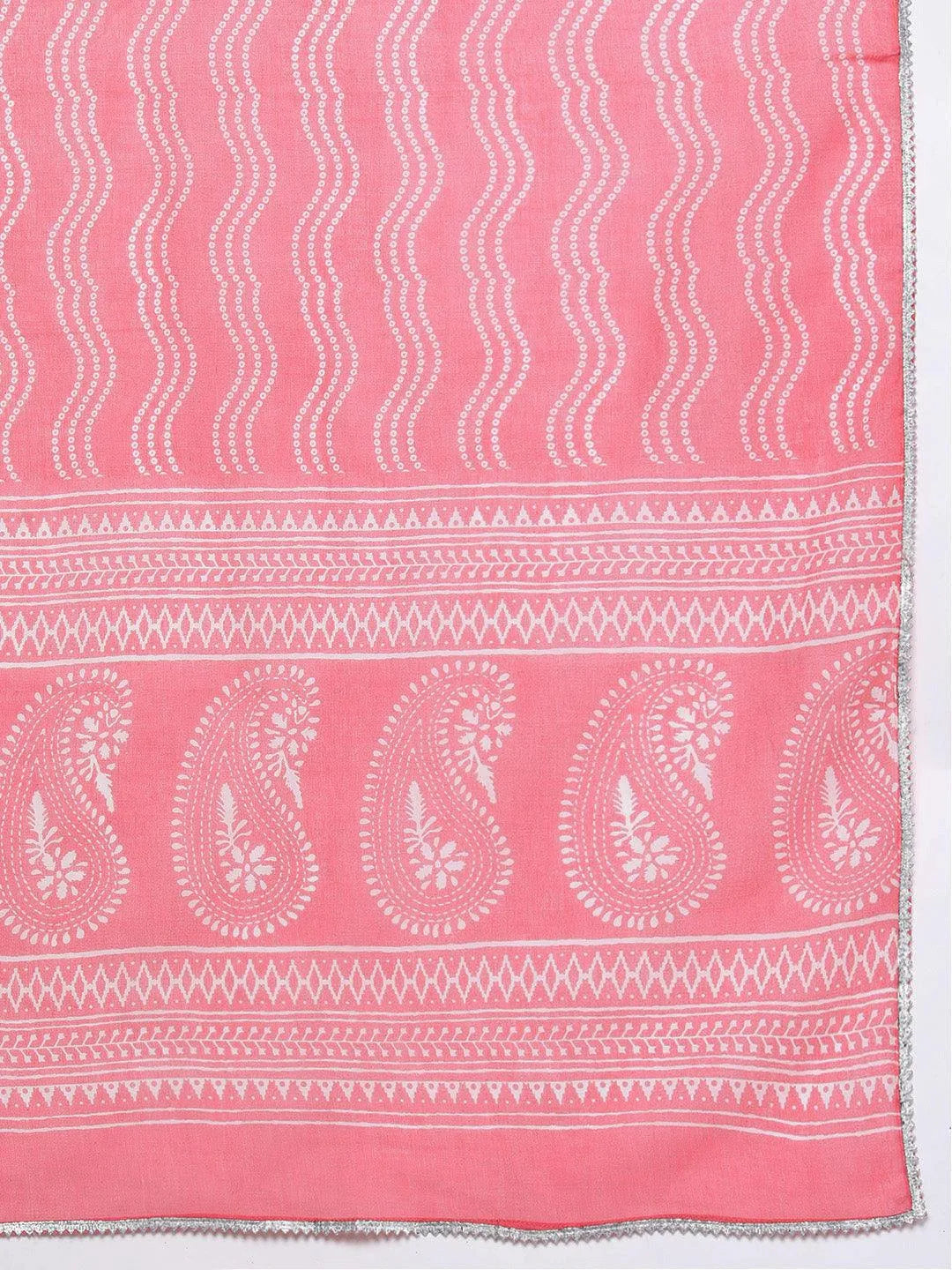Peach Yoke Design Cotton Anarkali Suit Set With Trousers - Libas 