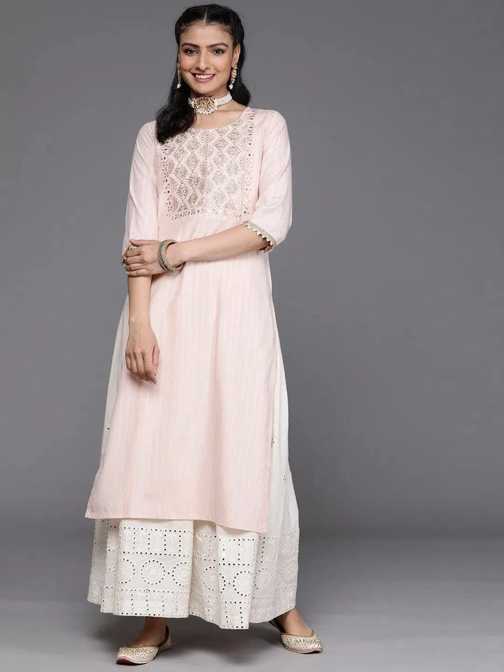 Peach Yoke Design Cotton Silk Kurta - Libas