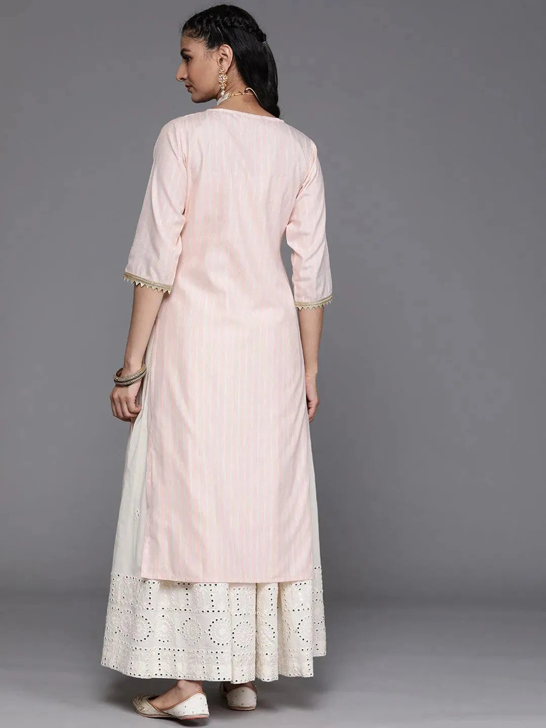 Peach Yoke Design Cotton Silk Kurta - Libas