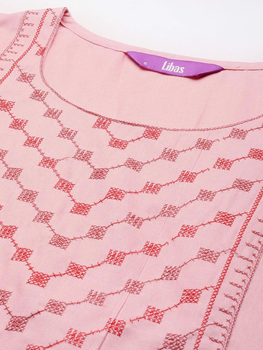 Peach Yoke Design Cotton Straight Kurta - Libas 
