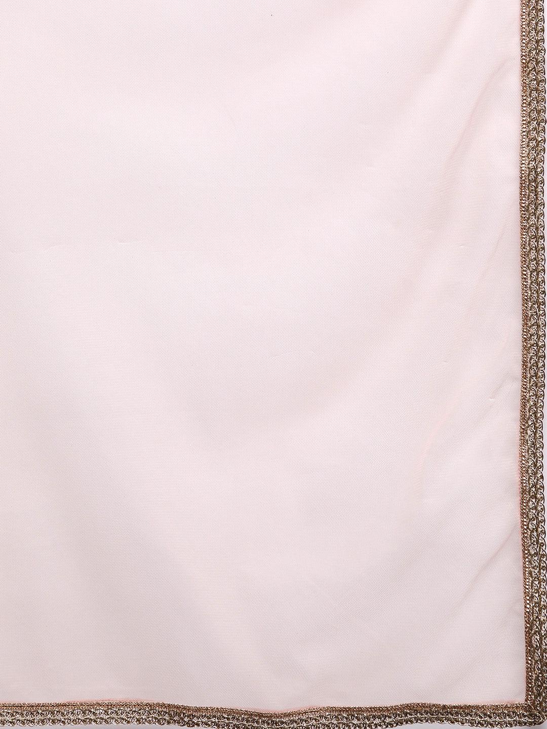 Peach Yoke Design Silk Blend Straight Suit Set With Trousers - Libas