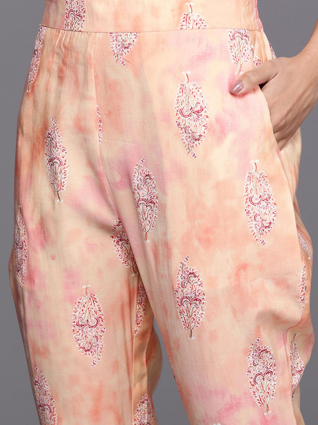 Peach Yoke Design Silk Blend Pakistani Suit
