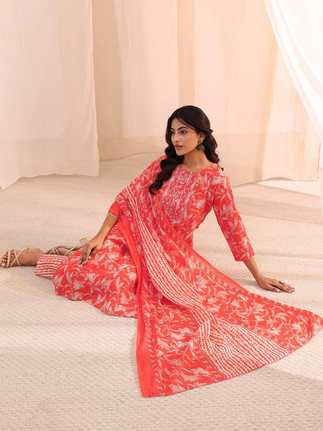 libas Gerua Peach Yoke Embroidered Cotton Blend Straight Suit Set-picture-36