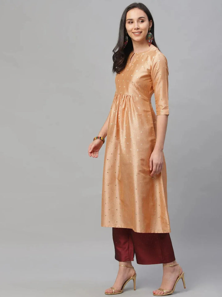 Peach Zari Work Chanderi Kurta Set - Libas