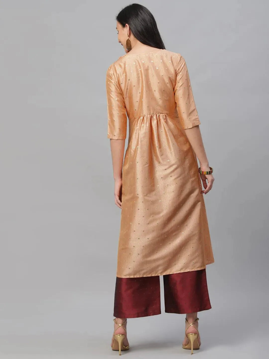 Peach Zari Work Chanderi Kurta Set - Libas 