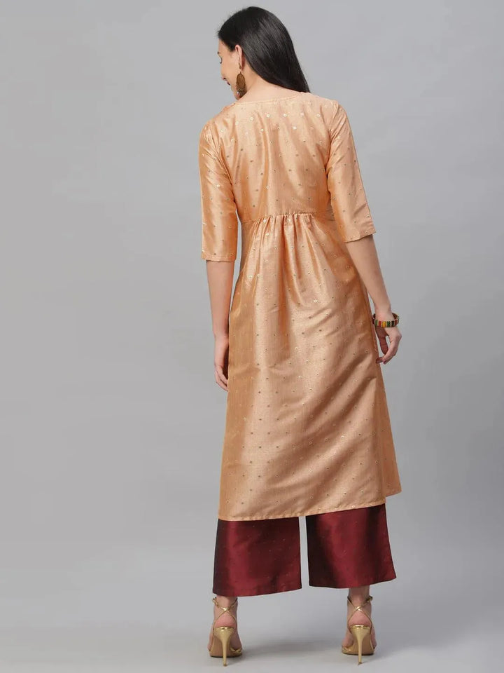 Peach Zari Work Chanderi Kurta Set - Libas