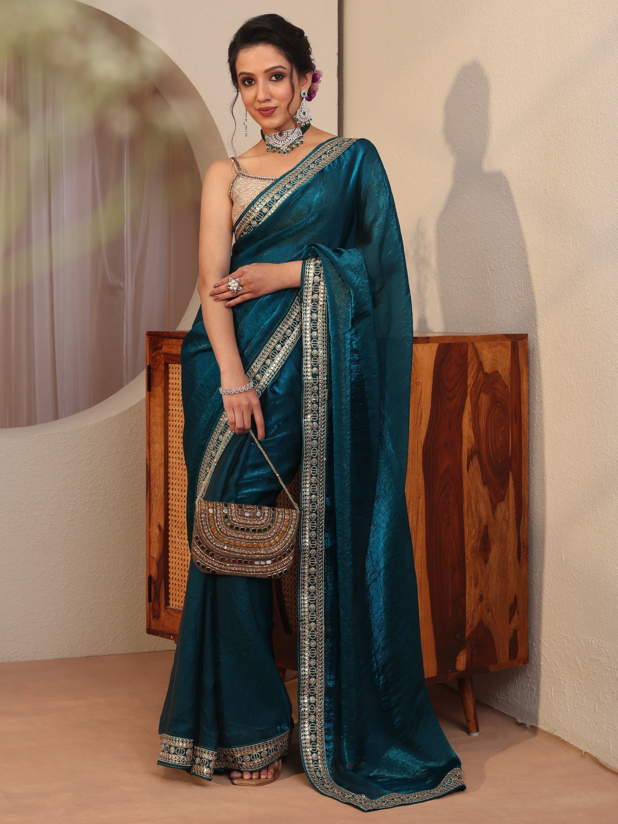 libas Persian Blue Embellished Border Tissue Saree-picture-14