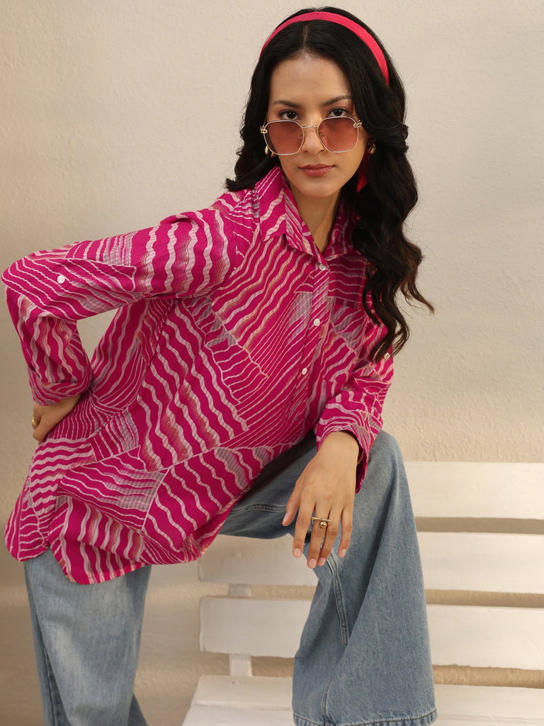 Libas Pink Abstract Printed Silk Blend Tunic
