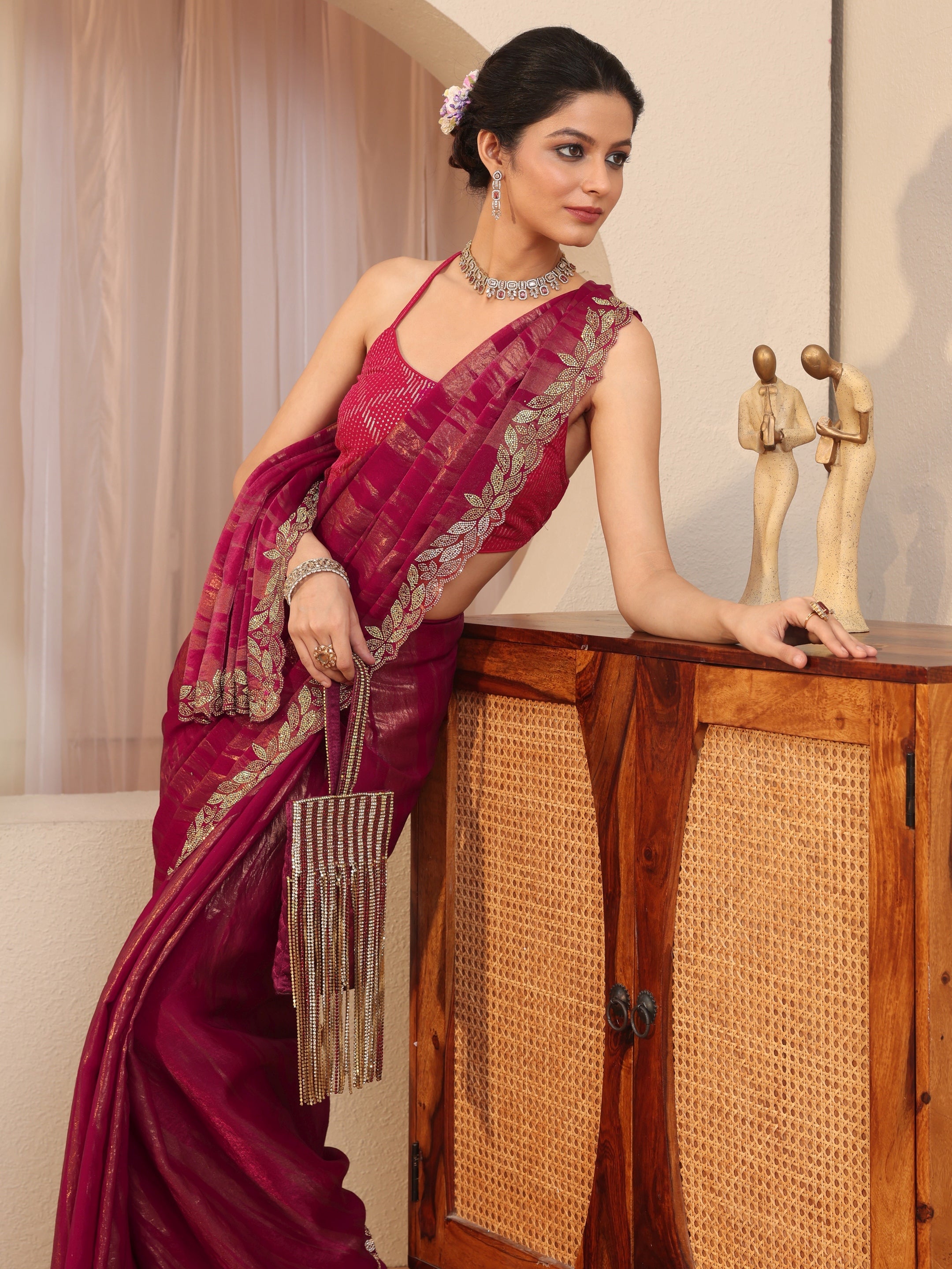 libas Pink And Golden Tissue Saree With Embellished Border-picture-26