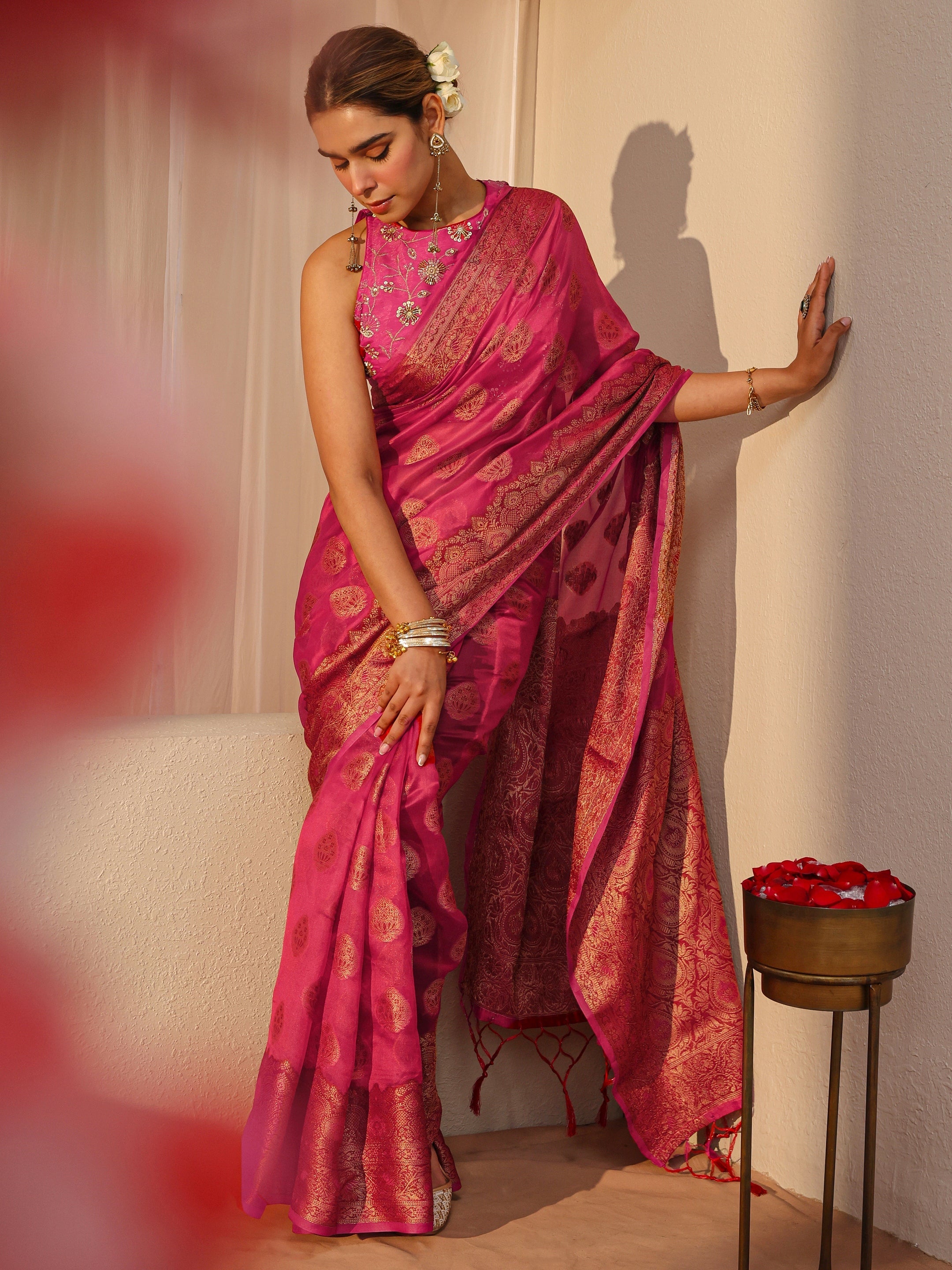 libas Pink Banarasi Silk Blend Saree-picture-67