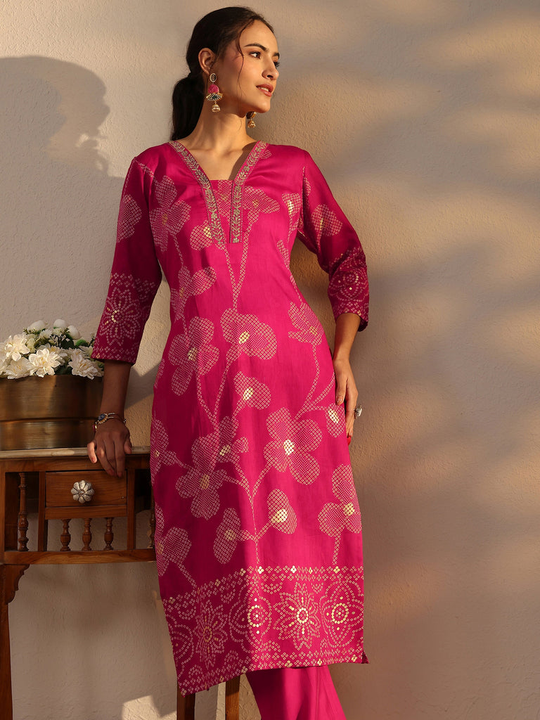 Libas Pink Bandhani Printed Cotton Straight Kurta