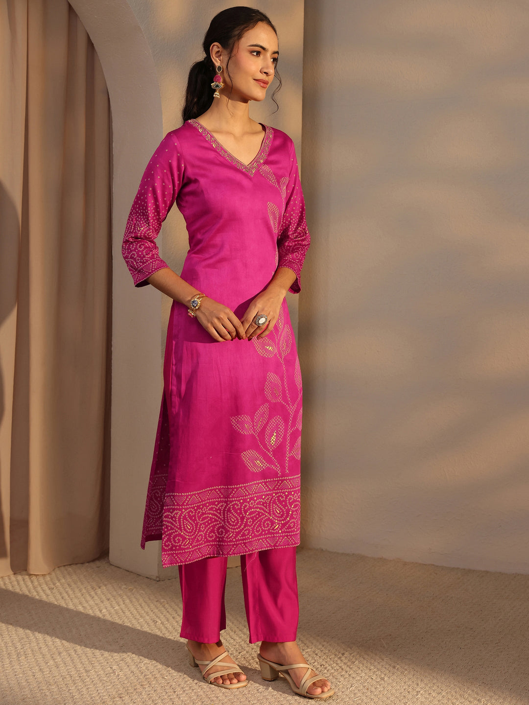  Pink Bandhani Printed Cotton Straight Kurta 