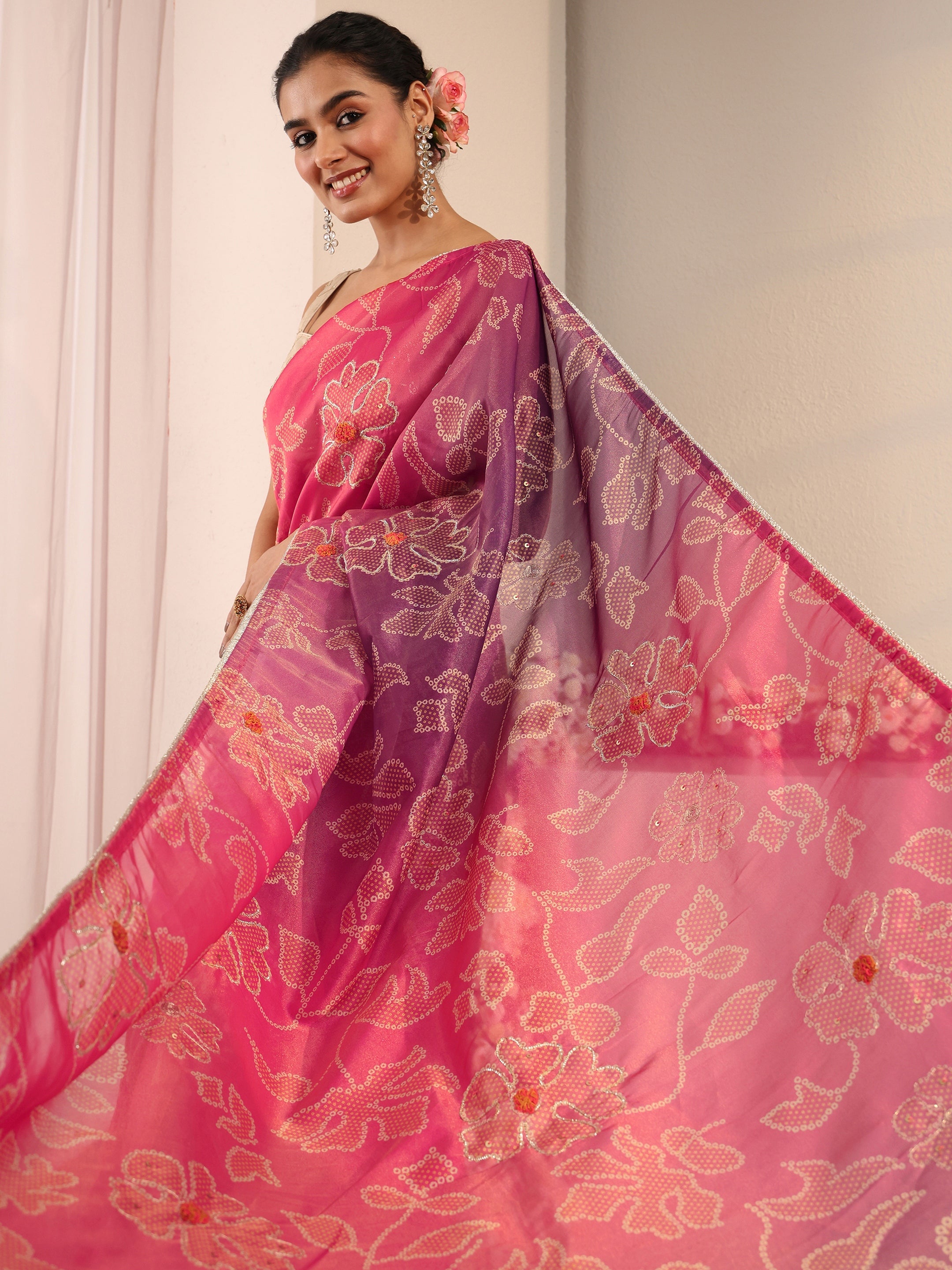 libas Pink Bandhani Printed Ombre Tissue Saree With Unstitched Blouse Piece-picture-28