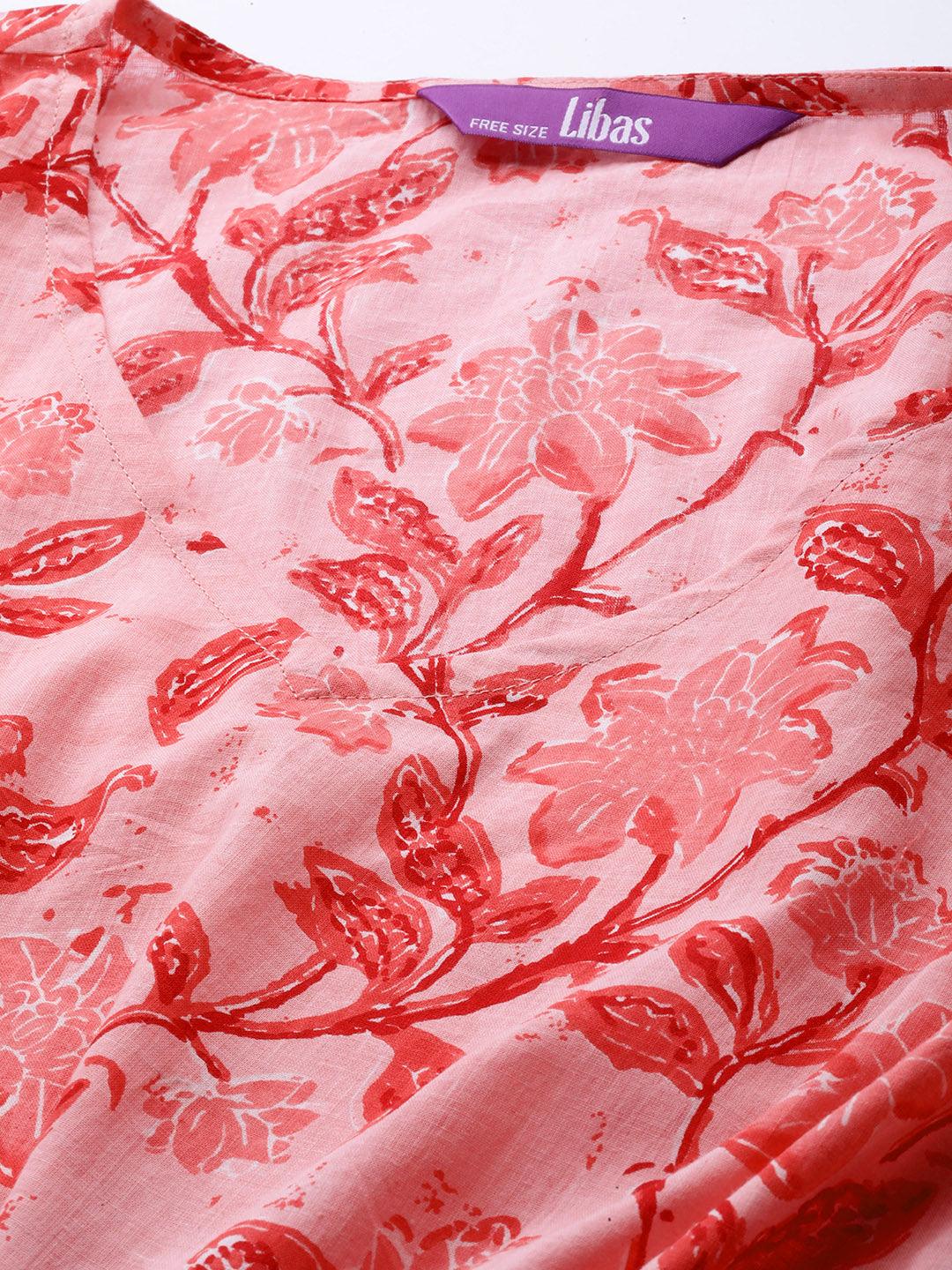 Pink Cotton Printed Kaftan Nightdress