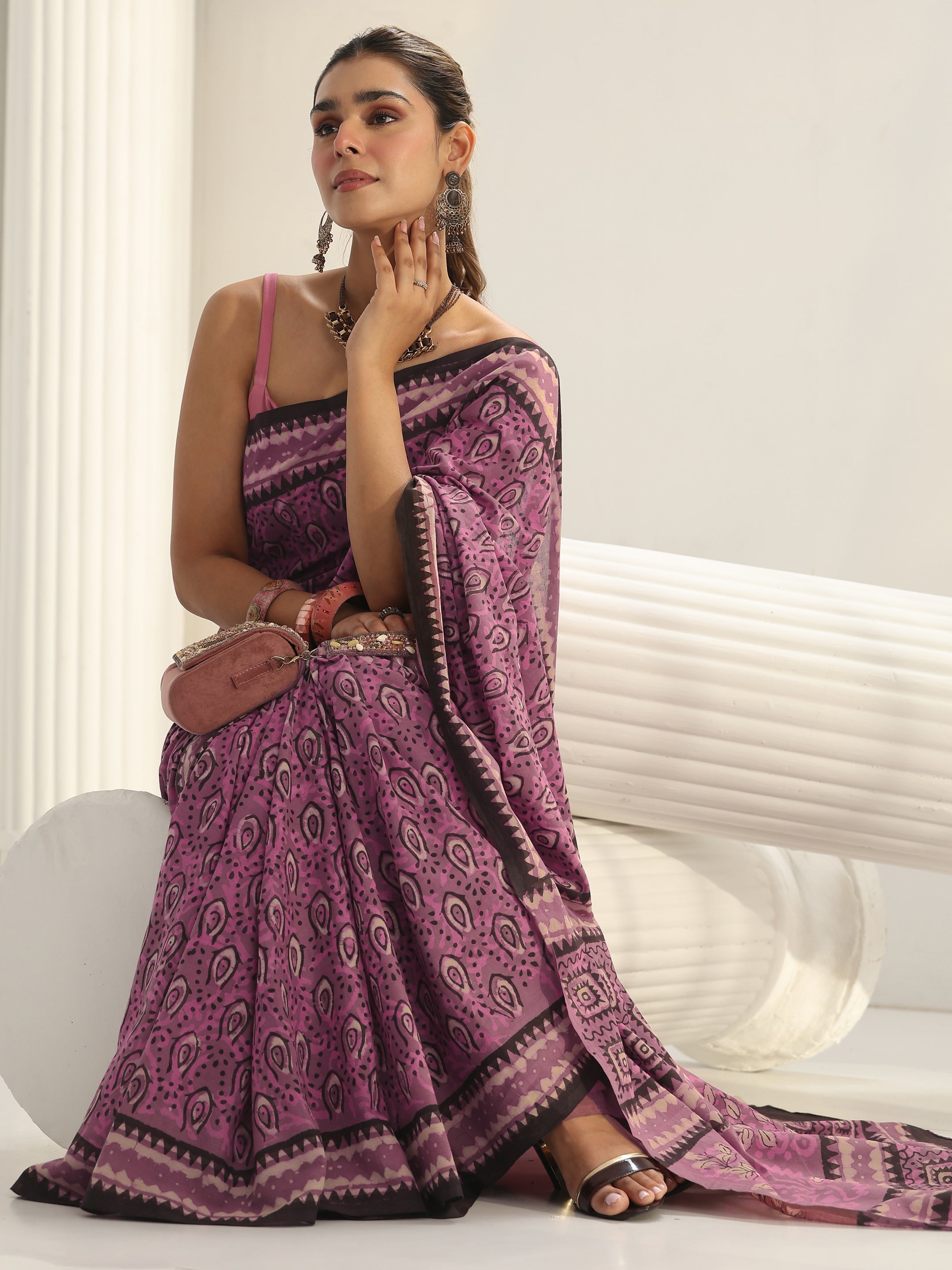 libas Pink Dabu Print Cotton Saree-picture-49