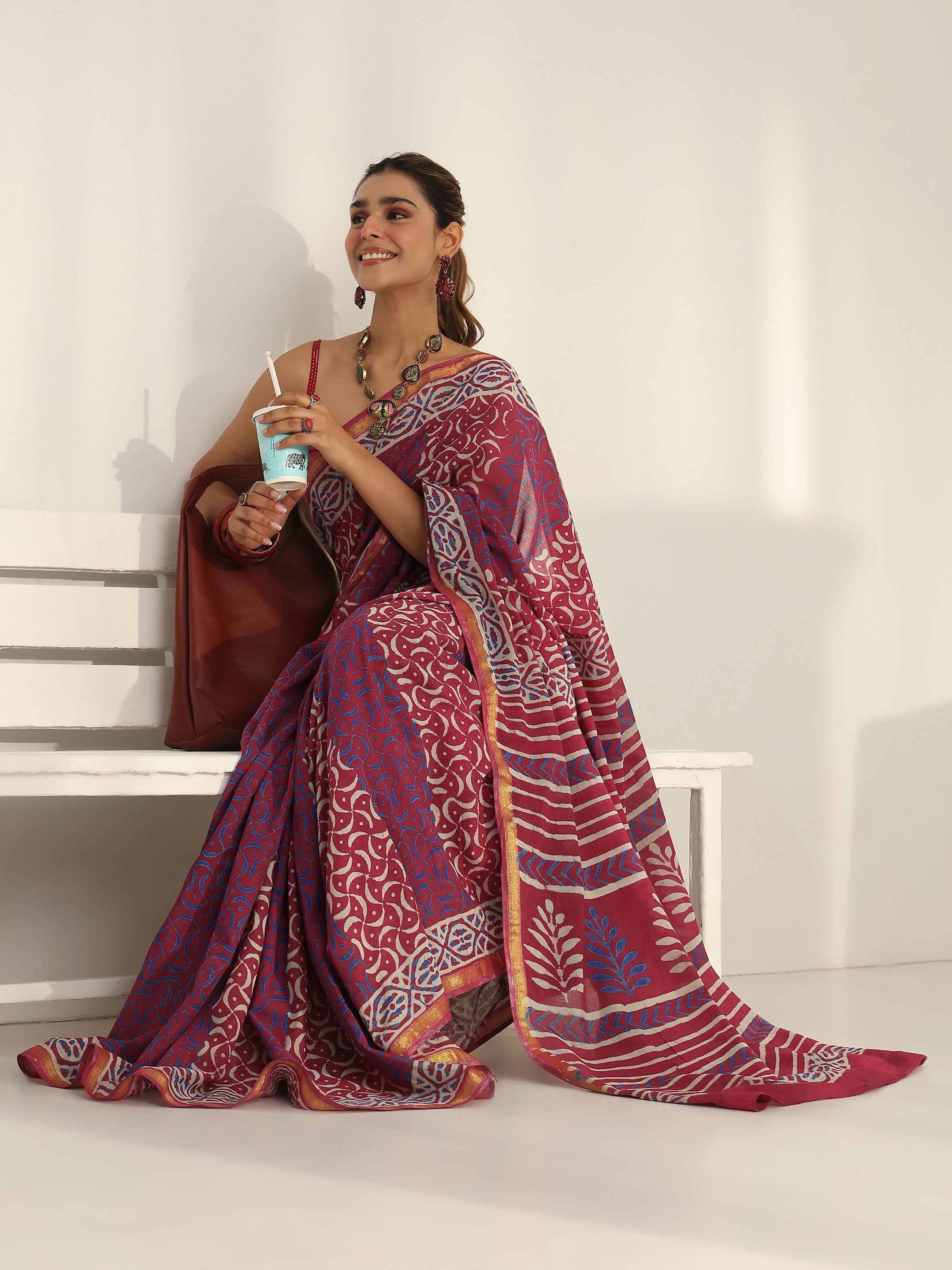 libas Pink Dabu Print Cotton Saree-picture-36