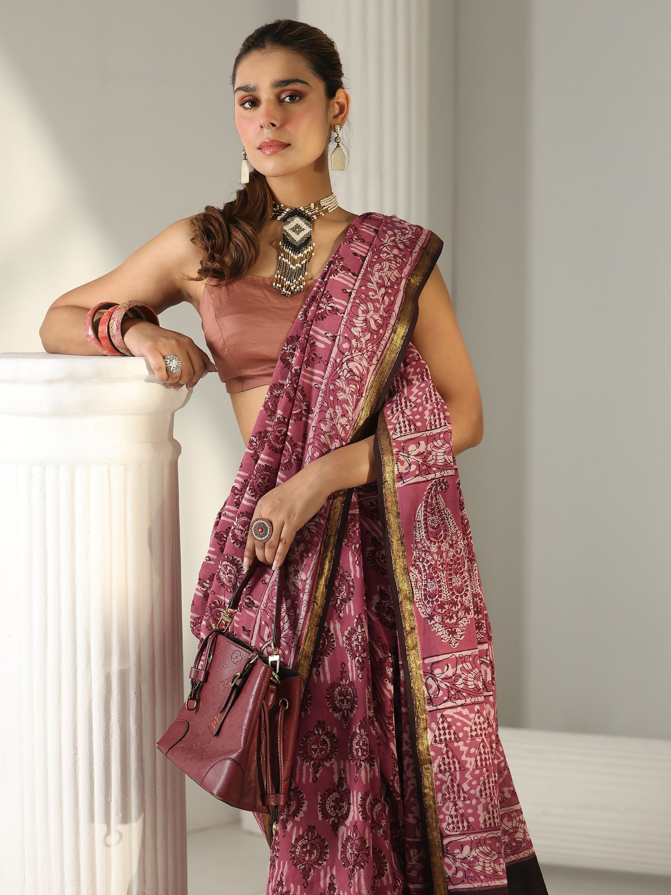libas Pink Dabu Print Cotton Saree-picture-51
