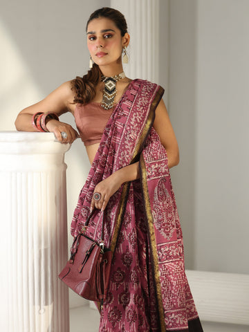Pink Dabu Print Cotton Saree