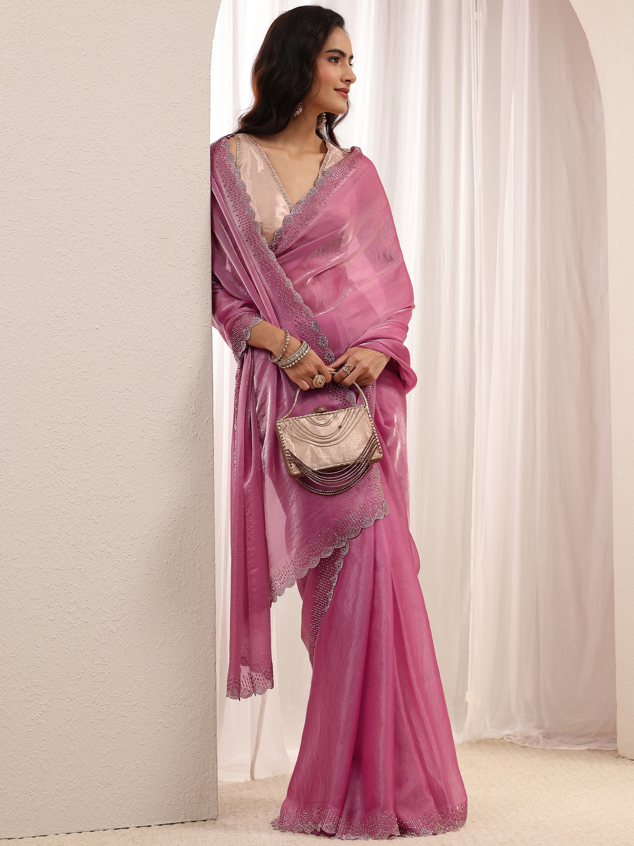 libas Pink Embellished Border Tissue Saree With Unstitched Blouse Piece-picture-40
