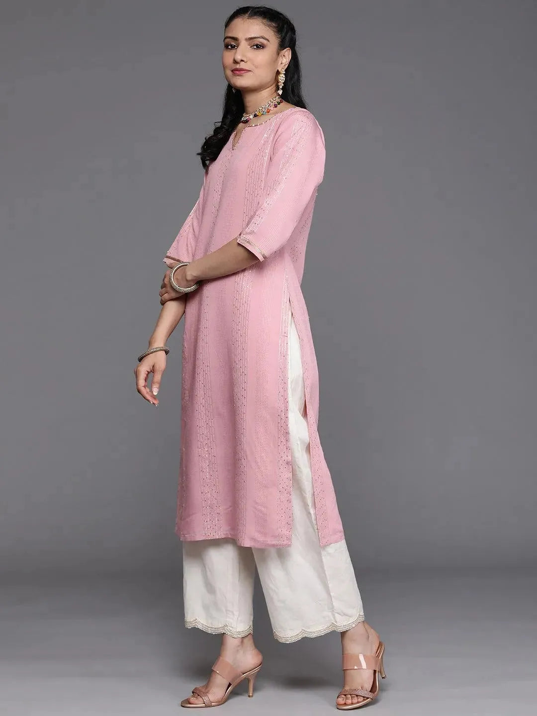 Pink Embellished Chanderi Silk Kurta - Libas