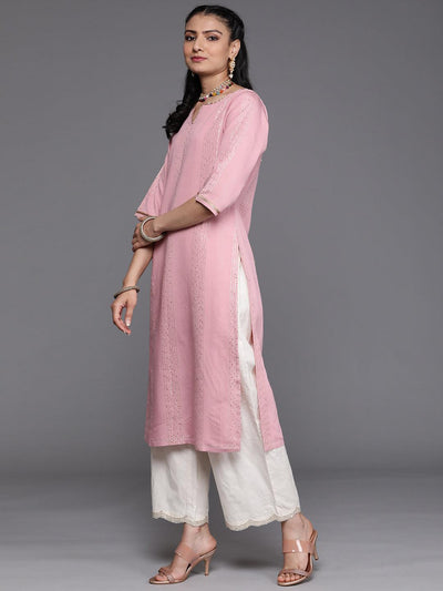 Pink Embellished Chanderi Silk Kurta - Libas