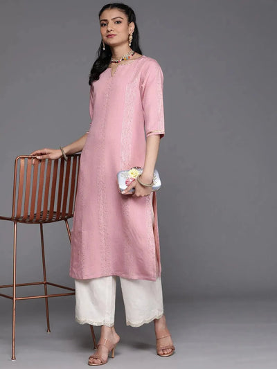 Pink Embellished Chanderi Silk Kurta - Libas