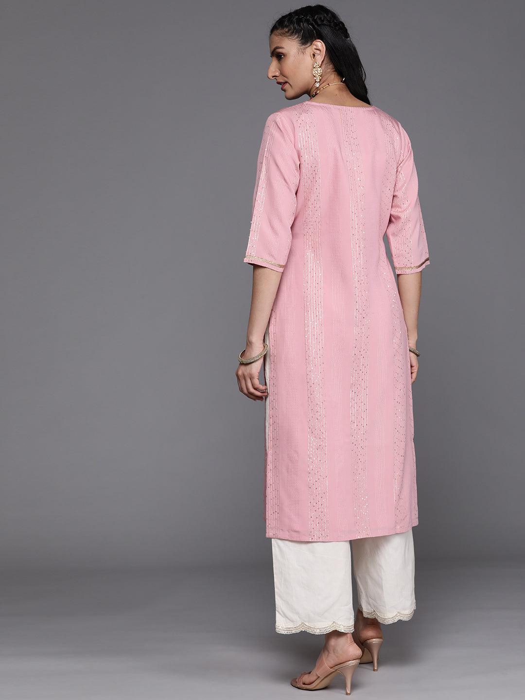 Pink Embellished Chanderi Silk Kurta
