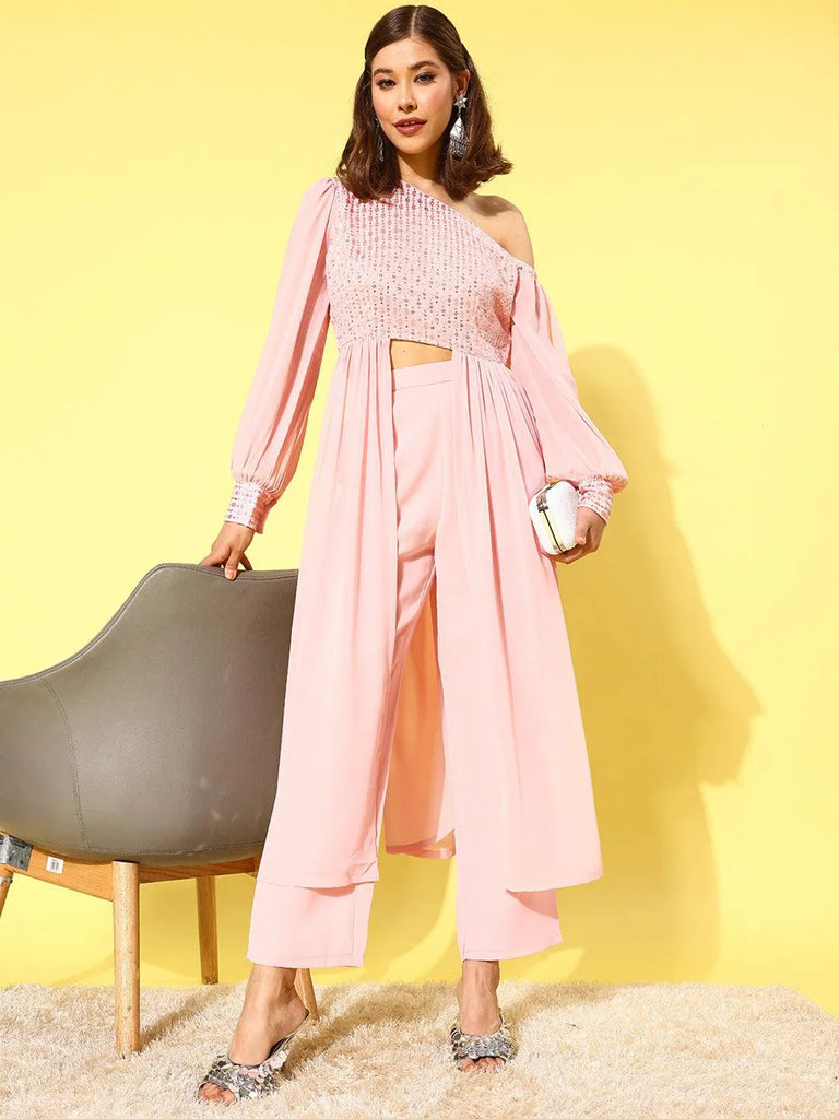 Libas Pink Embellished Georgette Co-Ords