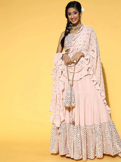 Pink Embellished Georgette Lehenga Set - Libas