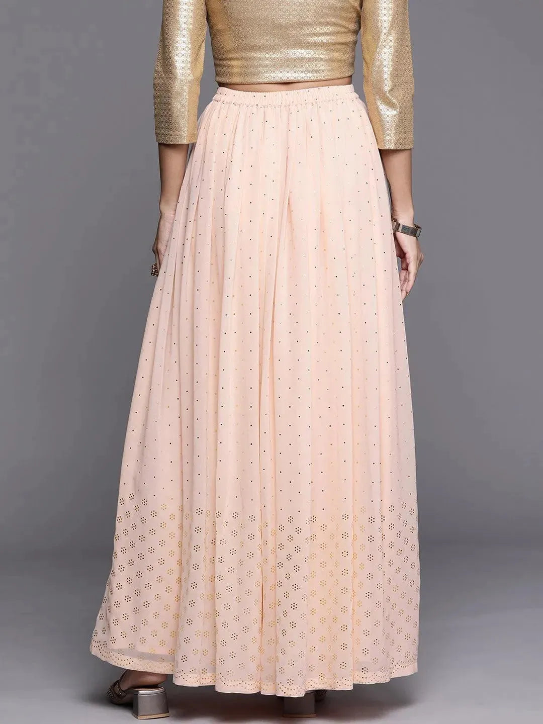 Pink Embellished Georgette Skirt - Libas