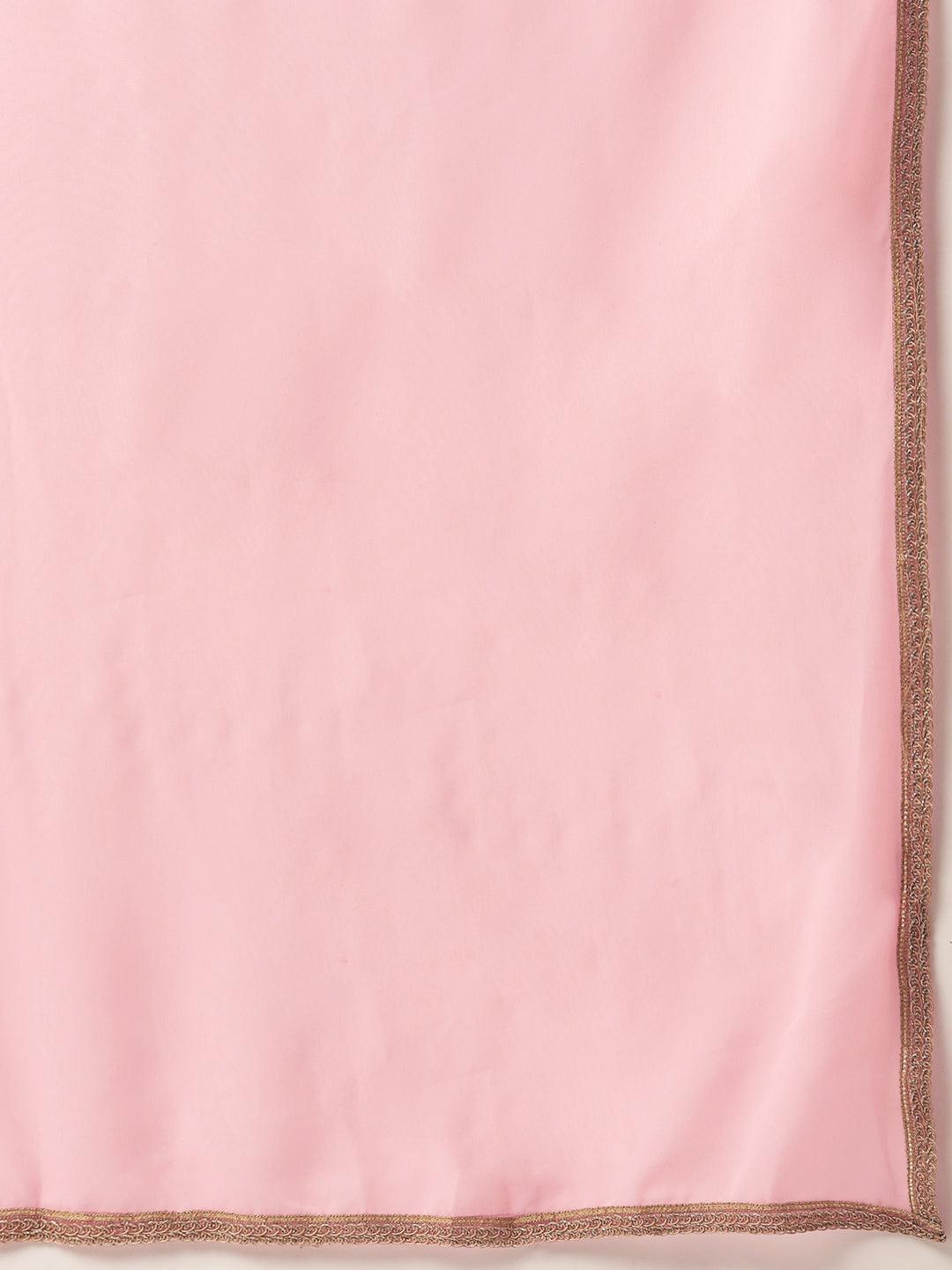Pink Embellished Georgette Stitched Saree - Libas