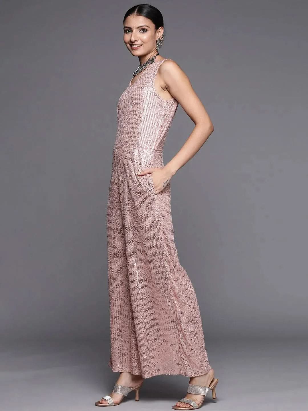 

Pink Embellished Nylon Jumpsuit