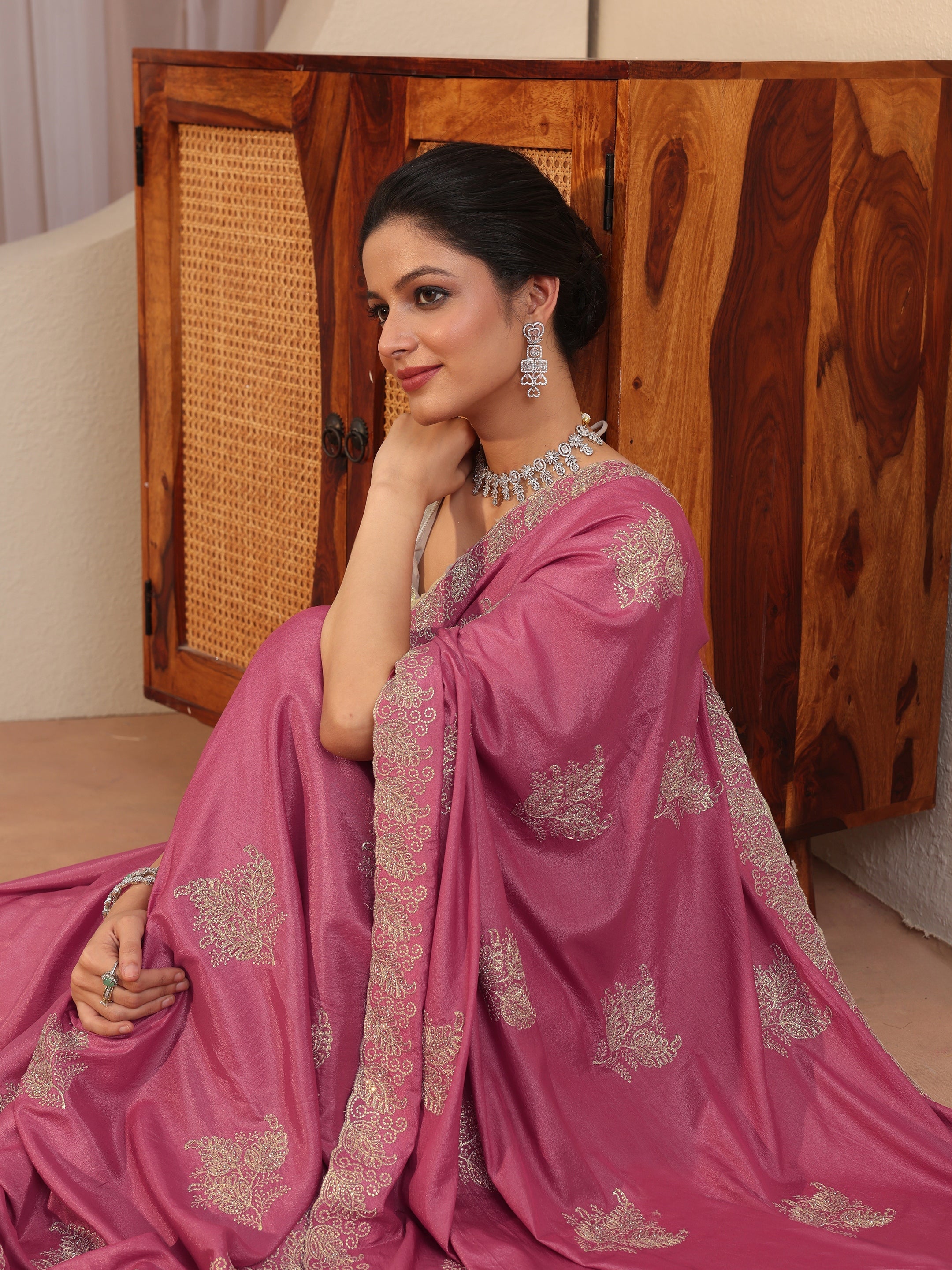 libas Pink Embellished Satin Saree-picture-44