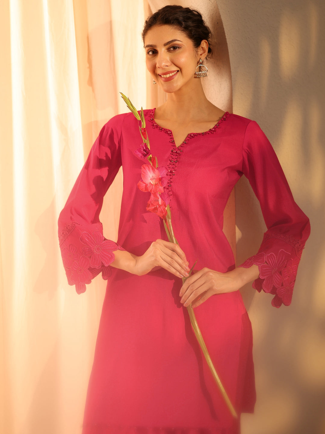  Pink Embellished Silk Blend Co-Ord Set 