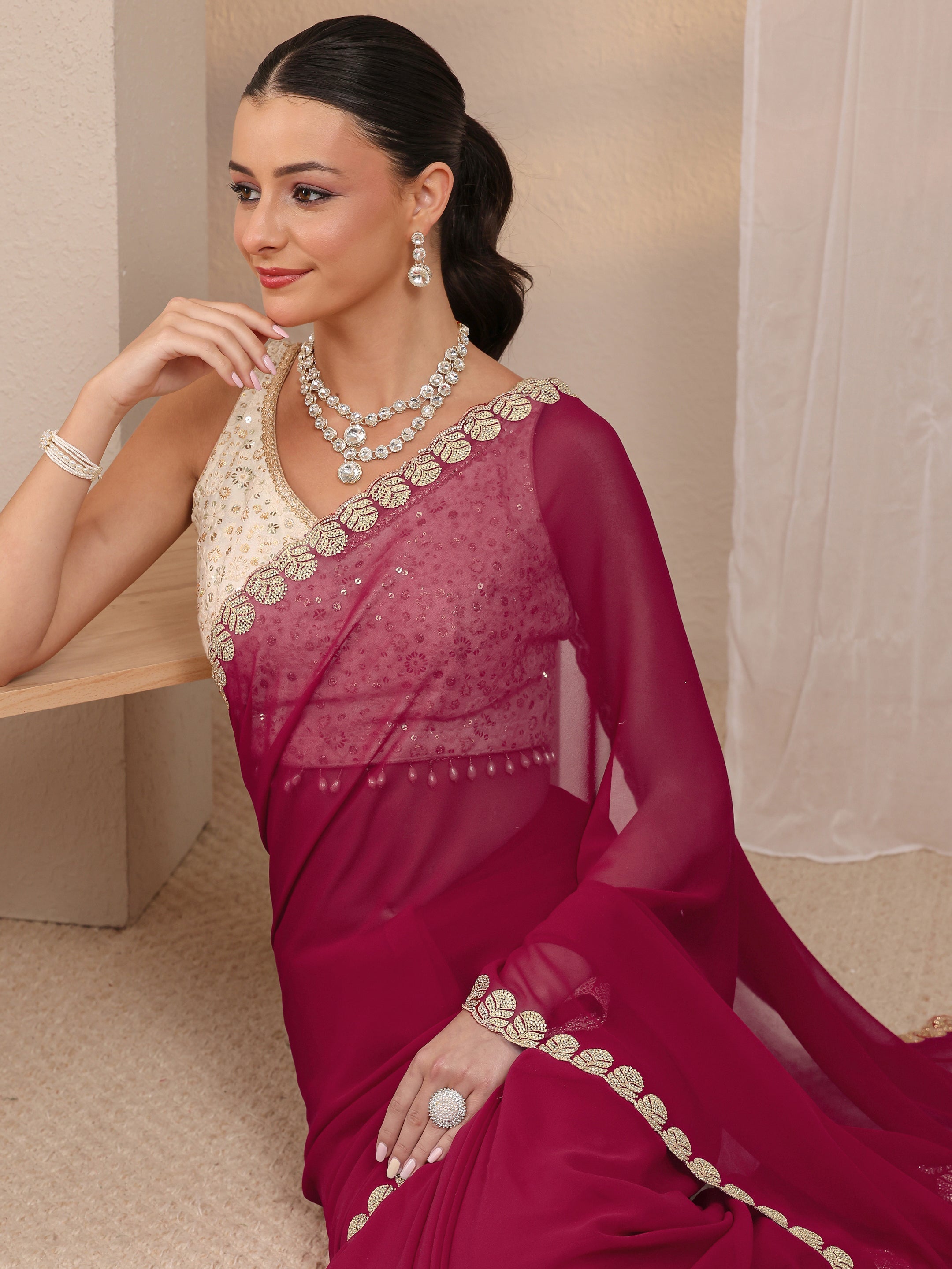 libas Pink Embellished Silk Blend Saree With Unstitched Blouse Piece-picture-20